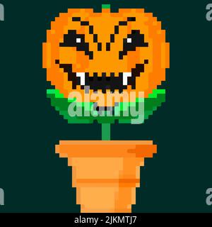 Jack olantern Halloween flower. Have a scary Halloween vampire smile Stock Vector