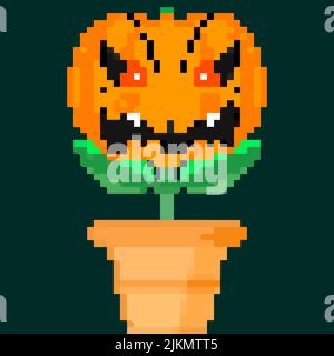Jack olantern Halloween flower. Have a scary Halloween very evil vampire flower Stock Vector