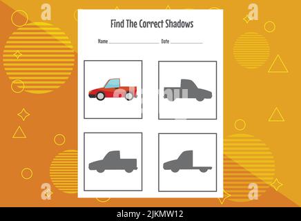 Find the correct shadow. Education developing worksheet. Matching game for kids. Stock Vector