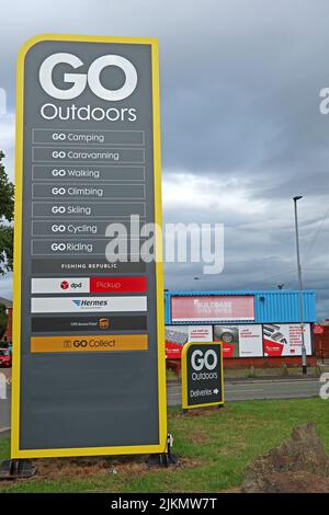 Go Outdoors, with new logo, outside store in Wilson Patten St, Warrington, Cheshire, UK,  WA1 1PS