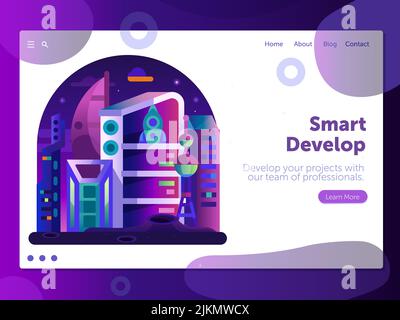 Smart Develop Space Themed Gradient Web Banner Stock Vector