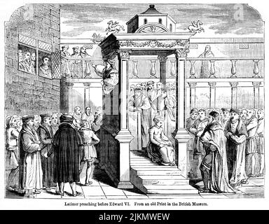 Latimer preaching before Edward VI, Illustration from the Book, 'John Cassel’s Illustrated History of England, Volume II', text by William Howitt, Cassell, Petter, and Galpin, London, 1858 Stock Photo