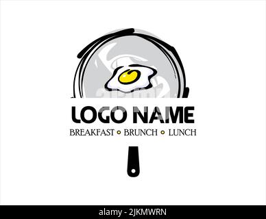 restaurant logo with frying pan and egg image Stock Vector
