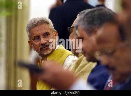 New Delhi, India. 02nd Aug, 2022. NEW DELHI, INDIA - AUGUST 2: External Affairs Minister S Jaishankar during a meeting at Hyderabad House on August 2, 2022 in New Delhi, India. Solih arrived in India at the invitation of PM Modi and both the leaders are expected to review the leaders are expected to review the progress in the wide- ranging partnership between the two countries. He is accompanied by a high-level official and business delegation. (Photo by Arvind Yadav/Hindustan Times/Sipa USA) Credit: Sipa USA/Alamy Live News Stock Photo