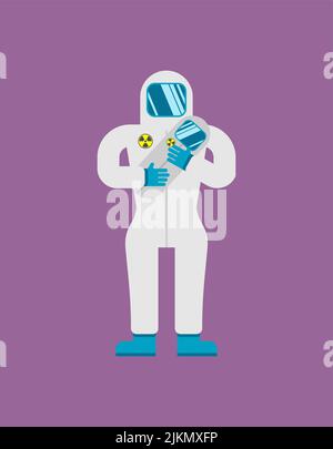 Mother and baby nuclear protection suits. Concept of nuclear war and ecological catastrophe. Stock Vector