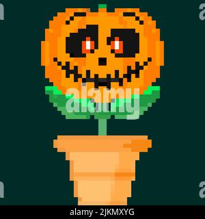 Jack olantern Halloween flower. Have a scary Halloween red eyes Stock Vector