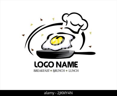 restaurant logo with frying pan and egg image Stock Vector