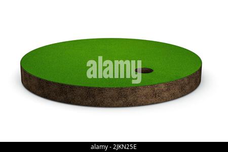 3d golf field on green grass island Elite sport banner Cross section 3d illustration Stock Photo