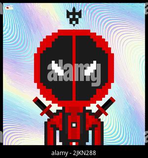 Vector Illustration Warriors of the universe on guard of the galaxy, pixel characters Stock Vector
