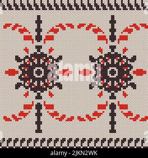 Cross stitch Ukrainian flower folk seamless vector pattern. Embroidery ethnic flower background Stock Vector