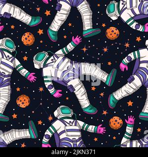 Astronaut cosmos galaxy universe science cosmic space seamless vector pattern Stock Vector
