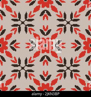 Cross stitch Ukrainian flower folk seamless vector pattern. Embroidery ethnic flower background Stock Vector