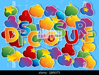 Disclosure. Word written with Children's font in cartoon style. Stock Vector