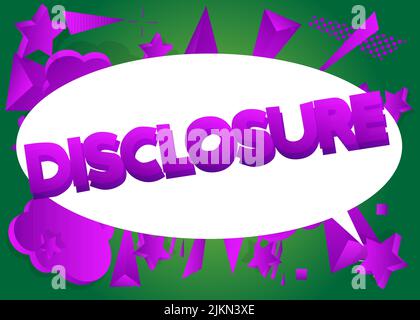 Disclosure. Word written with Children's font in cartoon style. Stock Vector