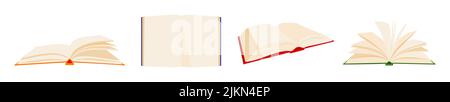 Open book large thick many old page paper flat set. Layout encyclopedia heavy knowledge book blank page aged hardcover template diary wide bookstore ads web booklet education old collage isolated Stock Vector