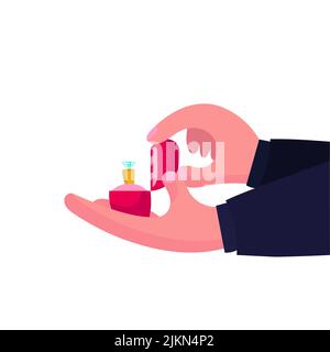 Male hands with a ring and wedding romance marriage. Engagement symbol romantic and couple love celebration. Jewelry and ceremony married isolated whi Stock Vector