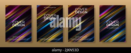 Set of creative covers with glowing multicolored lines. Abstract backgrounds, covers, posters or brochures colorful design collection. Set of colorful Stock Vector