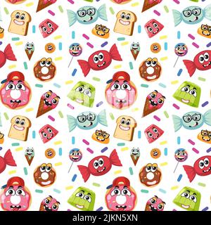 Seamless pattern with cute food cartoon character illustration Stock Vector