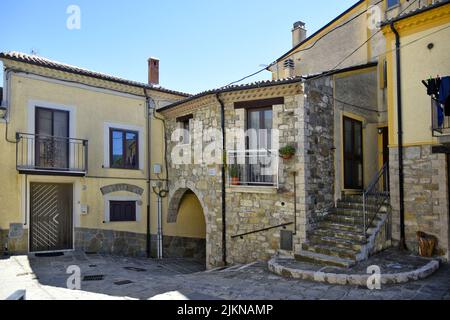 A narrow street in Calvello village in the Basilicata region of Italy ...