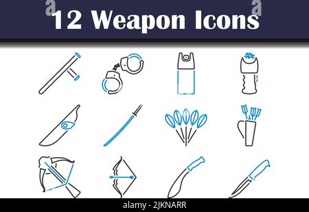 Weapon Icon Set. Editable Bold Outline With Color Fill Design. Vector Illustration. Stock Vector