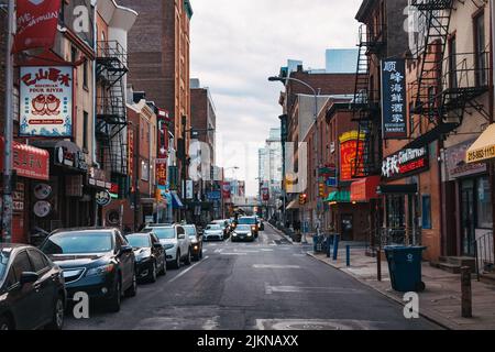 Looking down a city street in Chinatown, Philadelphia, USA Stock Photo