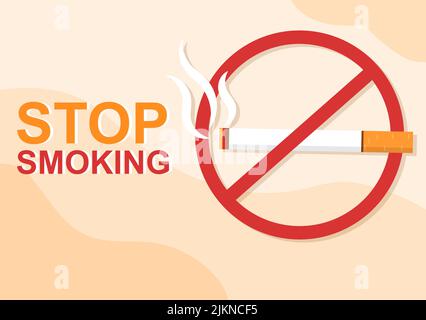 Stop Smoking or No Cigarettes for Fight Against Unhealthy Smoker Habit, Medical and as an Early Warning in Flat Cartoon Illustration Stock Vector