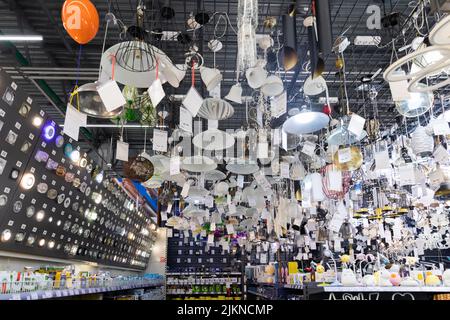 interior of a shop selling lamps and chandeliers Stock Photo