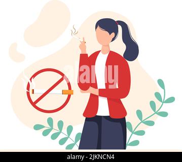 Stop Smoking or No Cigarettes for Fight Against Unhealthy Smoker Habit, Medical and as an Early Warning in Flat Cartoon Illustration Stock Vector