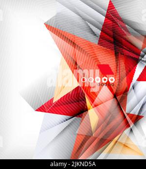Color triangles, unusual abstract background. Realistic paper 3d composition with shadows and glossy elements, origami concept layout Stock Vector