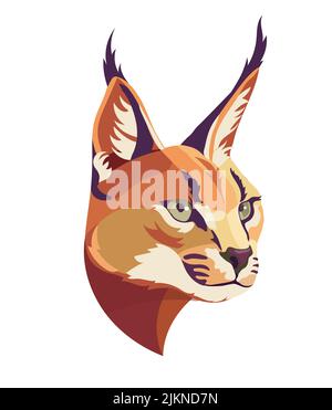 A beautiful green eyed caracal isolated on the white background Stock Vector