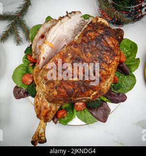A closeup shot of a baked pork leg Stock Photo