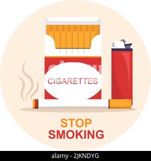 Stop Smoking or No Cigarettes for Fight Against Unhealthy Smoker Habit, Medical and as an Early Warning in Flat Cartoon Illustration Stock Vector