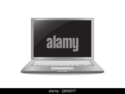 Laptop computer with blank black screen realistic icon for mockup user interface design isolated on white background. Vector illustration Stock Vector