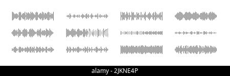 Podcast sound waves set. Waveform pattern for music player, podcast, voise message, music app. Audio wave icon. Equalizer template. Vector Stock Vector