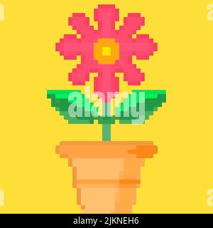 Flower in a pot, pixel art and creating your own garden Stock Vector
