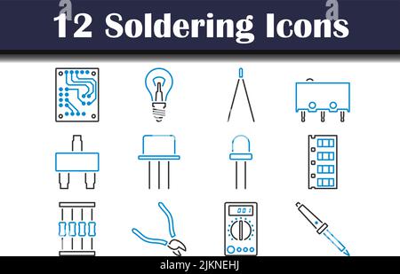 Soldering Icon Set. Editable Bold Outline With Color Fill Design. Vector Illustration. Stock Vector