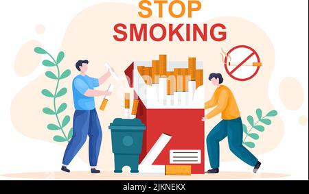 Stop Smoking or No Cigarettes for Fight Against Unhealthy Smoker Habit, Medical and as an Early Warning in Flat Cartoon Illustration Stock Vector