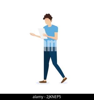 Business man with document files and presenting project on white background. Stock Vector