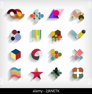 3d flat geometric abstract business icon set Stock Vector
