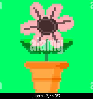 Flower in a pot, pixel art and creating your own garden Stock Vector