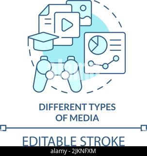 Different types of media turquoise concept icon Stock Vector
