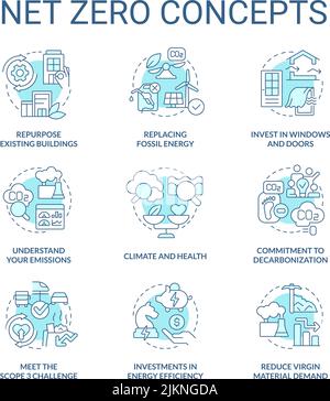 Net zero turquoise concept icons set Stock Vector