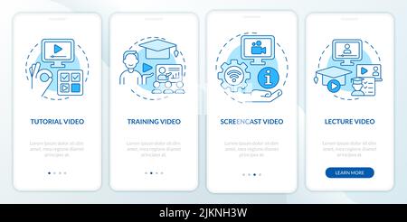 Microlearning video examples blue onboarding mobile app screen Stock Vector