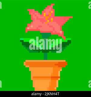 Flower in a pot, pixel art and creating your own garden Stock Vector