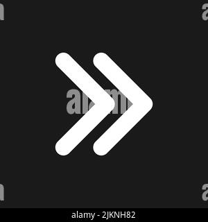 Right double arrow dark mode glyph ui icon Stock Vector