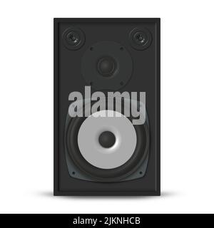 Photorealistic music loudspeaker isolated on white background. Front view, 3D vector illustration. Stock Vector