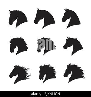 Beautiful silhouettes of horses isolated on the white background Stock Vector