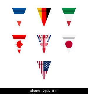 Flags of the countries of the Big Seven, isolated on white background, vector illustration. Stock Vector