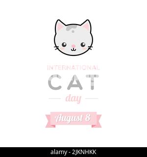 International Cat Day. August 8. Cat face filled icon. Vector illustration, flat design Stock Vector