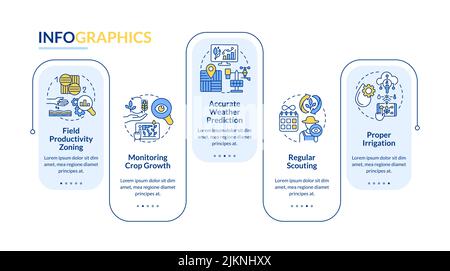 Increased crop yield factors blue rectangle infographic template Stock Vector